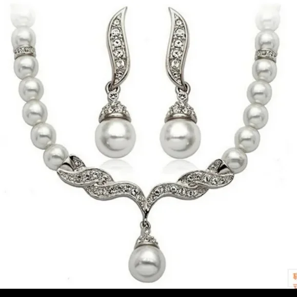 Set of earrings & necklace angel faux of pearls - Picture 1 of 3